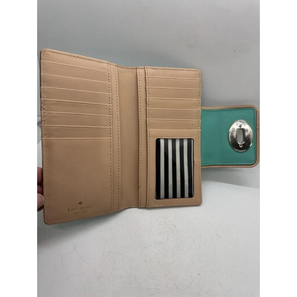 Kate Spade New York Mara Turn Lock Leather Wallet Turquoise Blue Continental